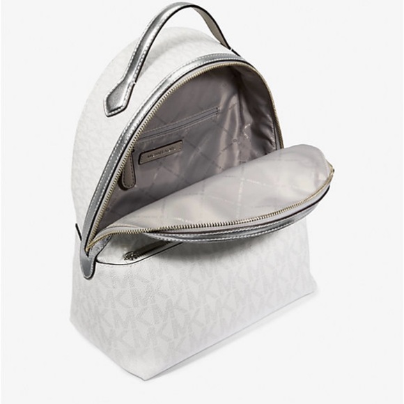 Michael Kors Silver and White Backpack